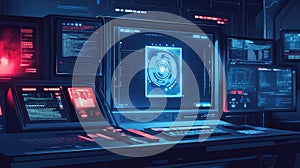 Futuristic control room showing advanced data interface