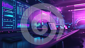 Futuristic control room showing data analytics and technology screens