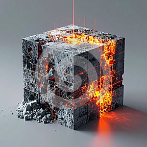 Futuristic Core Energy Cube Exploding