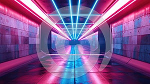 Futuristic corridor with neon lights. Digital art 3D render
