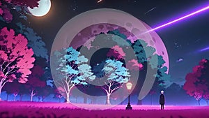 Futuristic cosmic animation night panorama. AI generated video