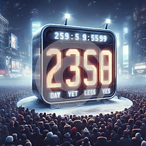 Futuristic Countdown Clock in Times Square with Crowd