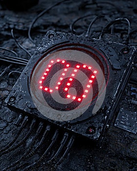 Futuristic countdown timer with red LED display