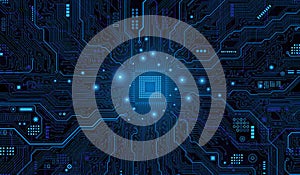 Futuristic CPU Chip on Motherboard Quantum Computing Concept