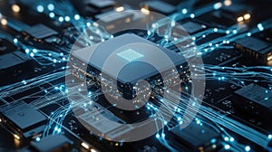 Futuristic CPU, Digital Data Network, AI Chip
