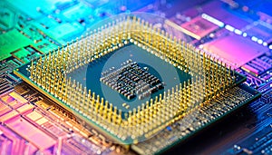 Futuristic CPU Glowing on a Circuit Board