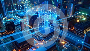 Futuristic CPU Processing Data on Circuit Board