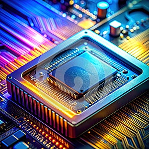Futuristic CPU Processing Data on a Glowing Circuit Board