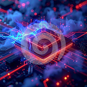 Futuristic CPU Processing Data with Neon Glow