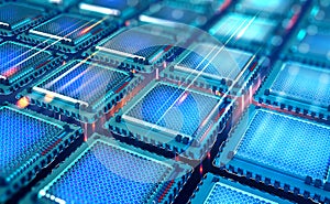 Futuristic CPU. Quantum processor in the global computer network