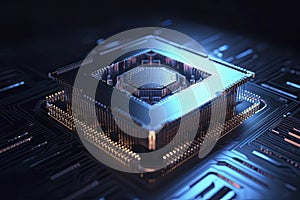 Futuristic CPU. Quantum processor in the global computer network