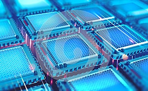 Futuristic CPU. Quantum processor in the global computer network