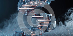 Abstract Staircase of Icy Cubes with Glowing Lines