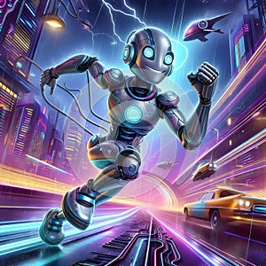 futuristic cute running robot illustration