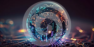 Futuristic cyber earth background, Digital world and Global network connection. Generative Ai