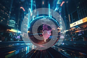 Futuristic cyber earth background, Digital world and Global network connection. Generative Ai