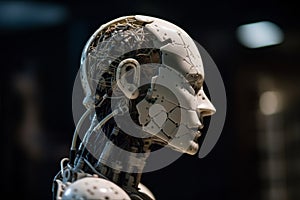 Futuristic Cyber Robot with Human Face Mask