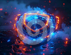 Futuristic Cyber Security Shield Protecting Digital Data and Network Infrastructure