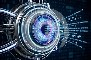 Futuristic Cybernetic Eye with Digital Data Streams and Binary Code