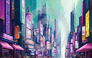 Futuristic cyberpunk city background. Future landscape Generative AI