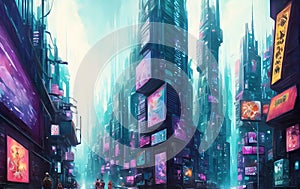 Futuristic cyberpunk city. science fiction landscape background. ai generated