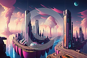 Futuristic cyberpunk city. science fiction landscape background. ai generated