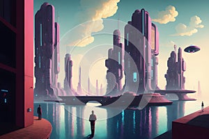 Futuristic cyberpunk city. science fiction landscape background. ai generated