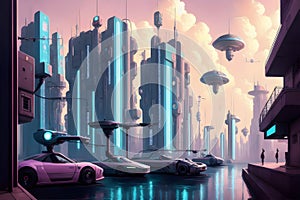 Futuristic cyberpunk city. science fiction landscape background. ai generated