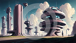 Futuristic cyberpunk city. science fiction landscape background. ai generated