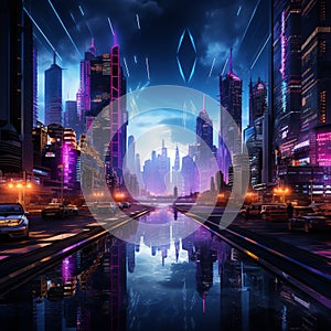 Futuristic Cyberpunk Cityscape with Neon Lights