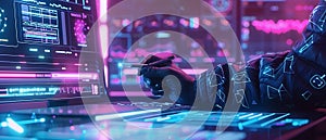 Futuristic Cyberpunk Interface: Coding and Data Analysis in a Neon Environment