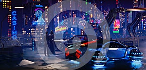 Futuristic Cyberpunk Night City Scene