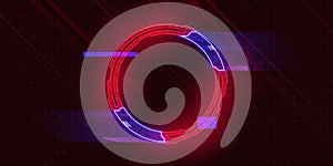 Futuristic cyberpunk style circle with glitch effect. Circle with red cyberpunk elements and blue hud neon hologram