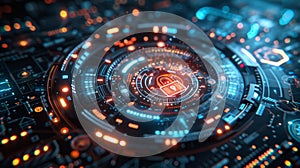 Futuristic Cybersecurity Interface with Digital Lock - Generative AI