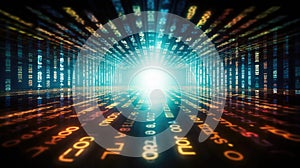 Futuristic cyberspace with binary code background. Generative AI