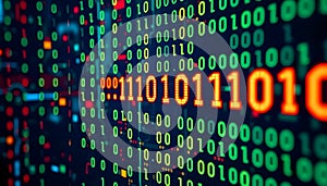 A futuristic cyberspace with binary code, matrix background with digits, programming code abstract technology background of