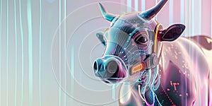 Futuristic Cyborg Cow with Glowing Circuitry and Neon Lights photo
