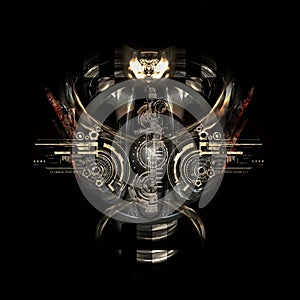 Futuristic cyborg face, 3D illustration