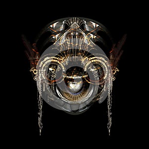 Futuristic cyborg face, 3D illustration