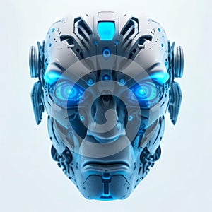 Futuristic cyborg head front view. 3D rendering