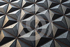 Modern 3D geometric pattern with metallic abstract triangle design.