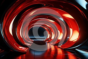 Futuristic 3d red grid tunnel or wormhole - cosmic funnel-shaped spiral technology photo