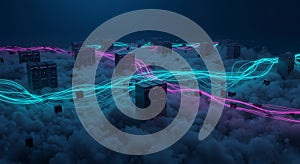 Neon data flow connecting servers in the cloud