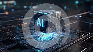 Artificial Intelligence Core: AI Cube on Digital Circuit Board