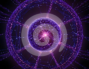 Futuristic 3D visualization of big data network with glowing nodes and neural connections