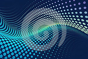 Dynamic blue halftone wave pattern for high-tech digital background.