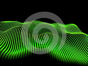 Abstract digital terrain wireframe visualization for technology, data, and scientific analysis.