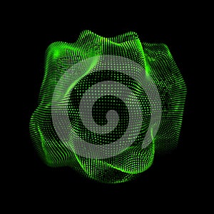 Dynamic abstract-sphere-shape composed of glowing-particles for data and technology.