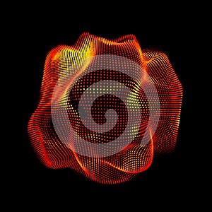 Dynamic abstract-sphere-shape composed of glowing-particles for data and technology.
