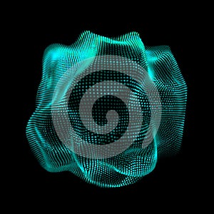 Dynamic abstract-sphere-shape composed of glowing-particles for data and technology.